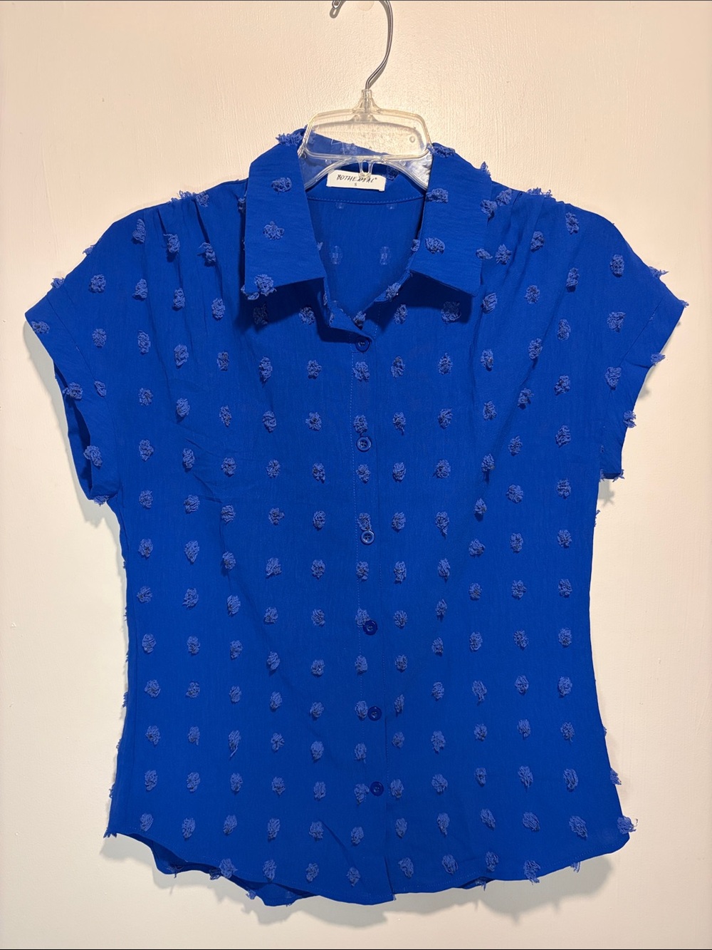 Bothenial Royal Blue Swiss Polka Dot Textured Full Button Down Collar Shirt SZ S